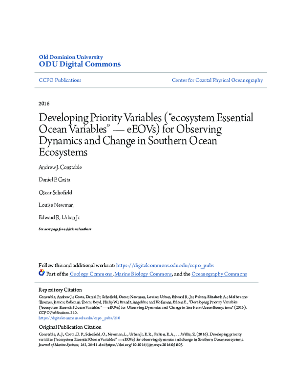 (PDF) Developing priority variables (“ecosystem Essential Ocean ...