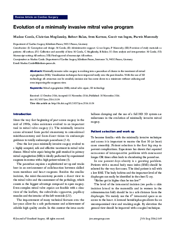 (PDF) Evolution of a minimally invasive mitral valve program