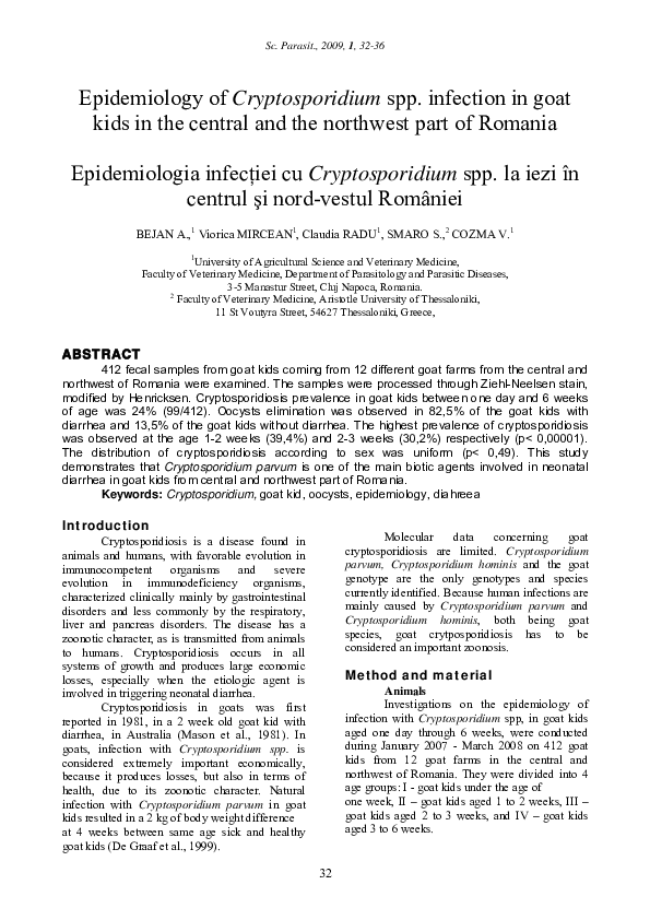(PDF) Epidemiology of Cryptosporidium spp. infection in goat kids in ...