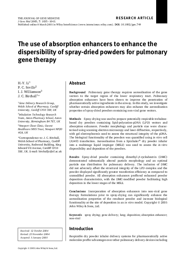 (PDF) The use of absorption enhancers to enhance the dispersibility of ...