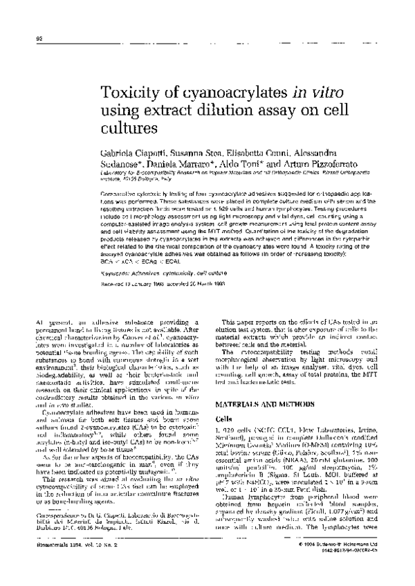 (PDF) Toxicity of cyanoacrylates in vitro using extract dilution assay