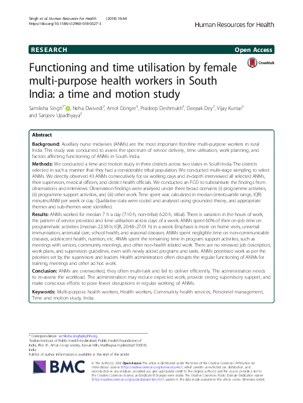 (PDF) Functioning and time utilisation by female multipurpose health