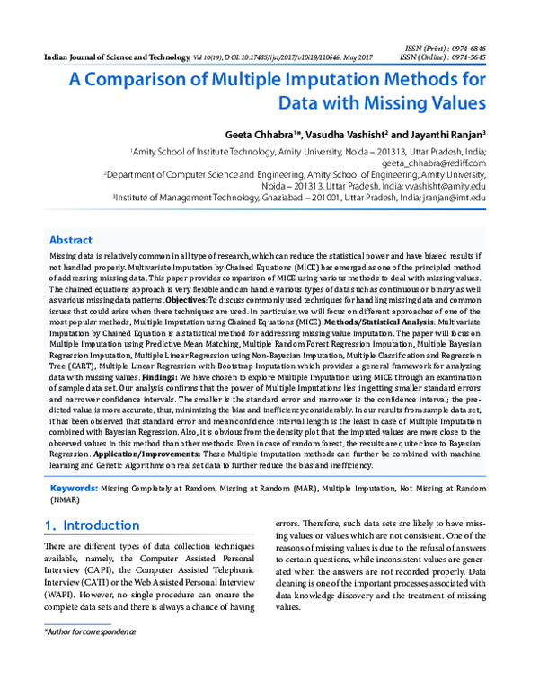 (PDF) A Comparison of Multiple Imputation Methods for Data with Missing ...