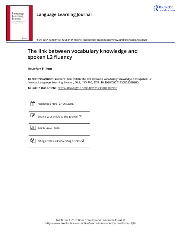(PDF) The link between vocabulary knowledge and spoken L2 fluency