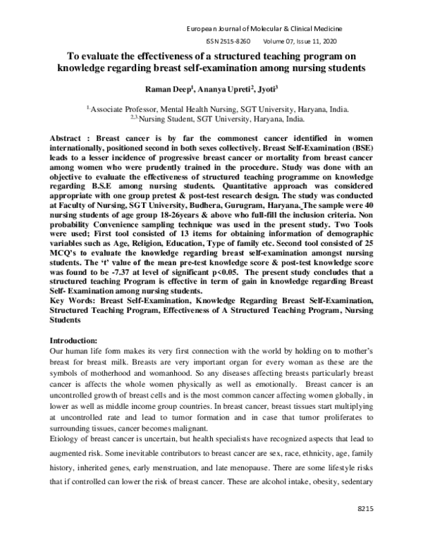 (PDF) To evaluate the effectiveness of a structured teaching program on ...