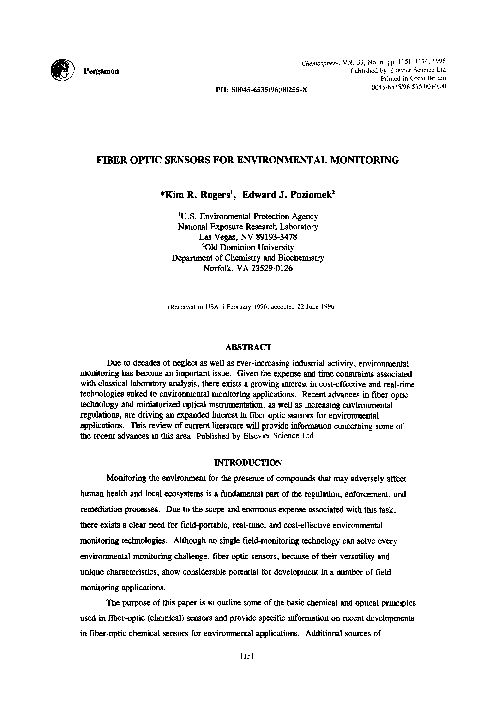 (PDF) Fiber optic sensors for environmental monitoring
