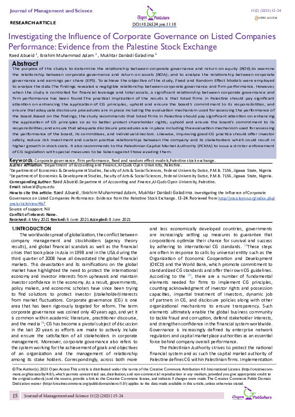 (PDF) Investigating the influence of corporate governance on listed ...