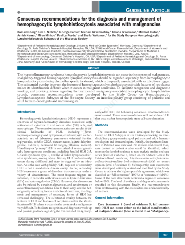 (PDF) Consensus recommendations for the diagnosis and management of ...