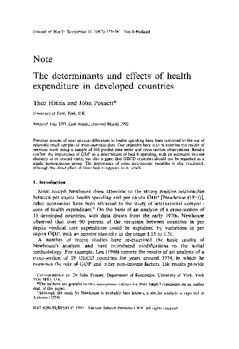 (PDF) The determinants and effects of health expenditure in developed ...