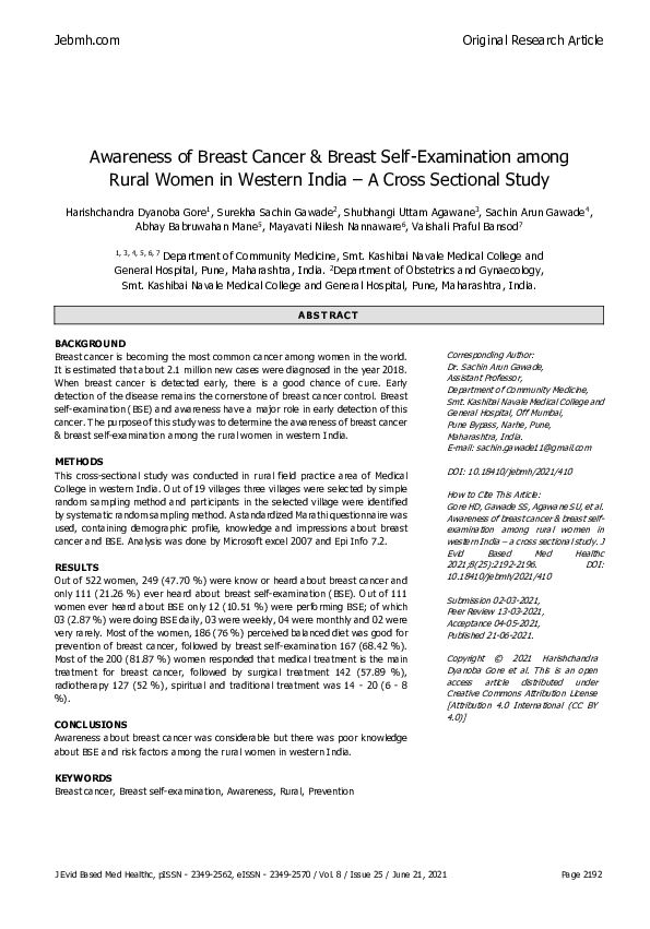 (PDF) Awareness of Breast Cancer Breast Self-Examination among Rural ...
