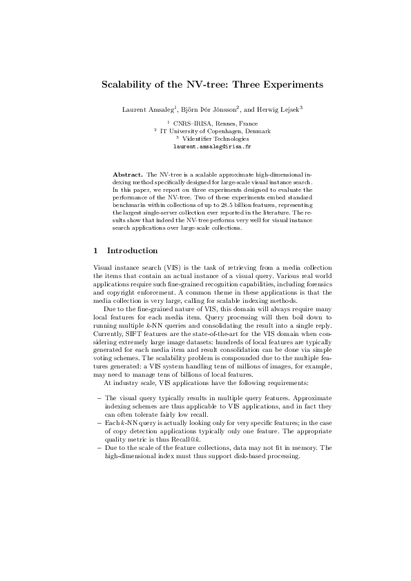 (PDF) Scalability of the NV-tree: Three Experiments