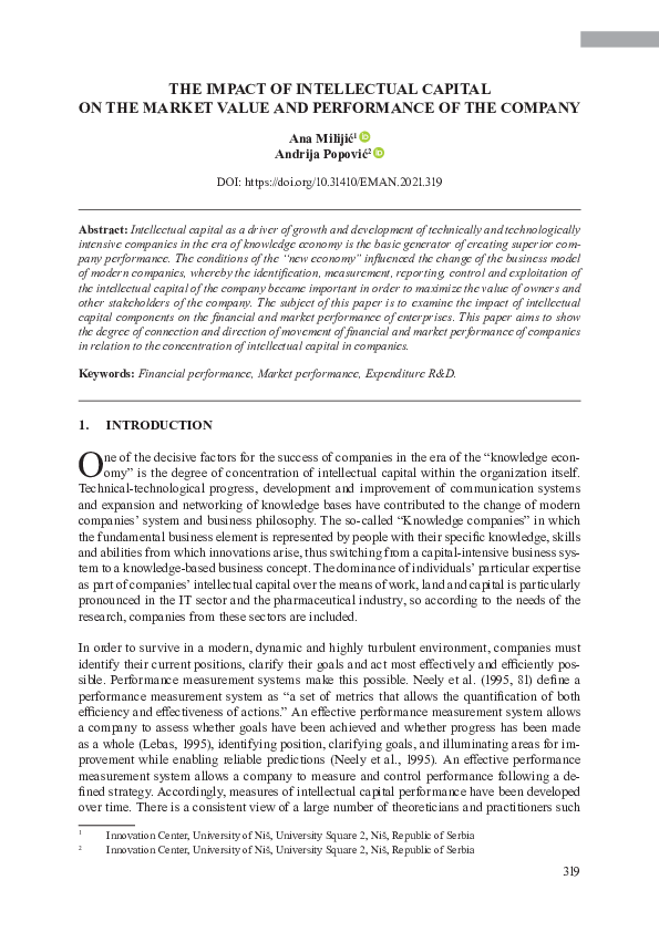 (PDF) The Impact of Intellectual Capital on the Market Value and ...