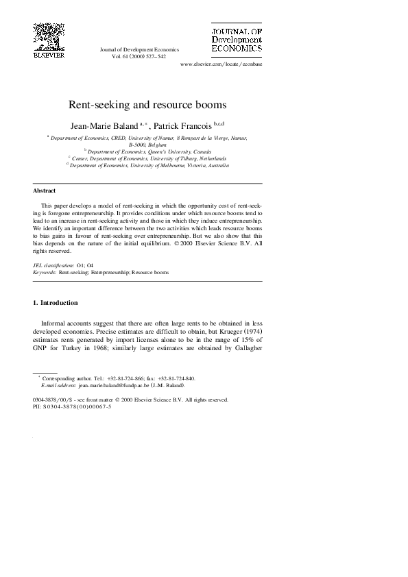 (PDF) Rent-seeking and resource booms