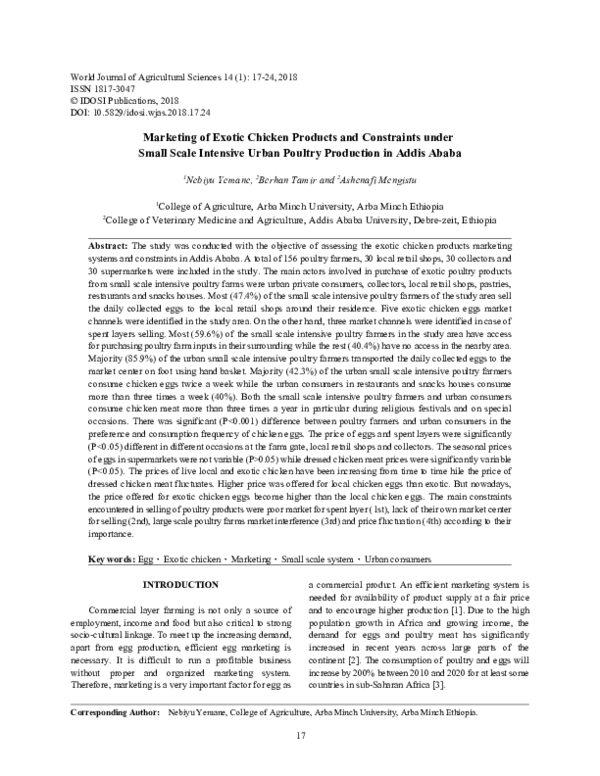 (PDF) Analysis of Poultry Production and Marketing in Addis Ababa