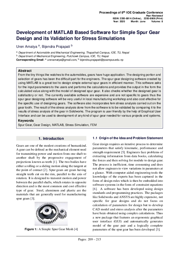 (PDF) Development of MATLAB Based Software for Simple Spur Gear Design ...