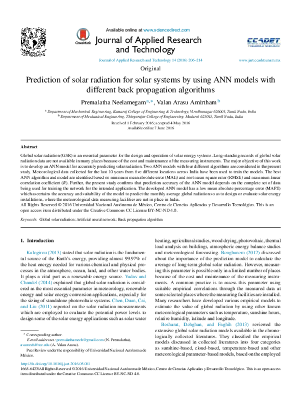 (PDF) Prediction of solar radiation for solar systems by using ANN ...