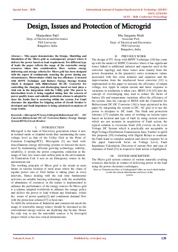 (PDF) Design, Issues and Protection of Microgrid