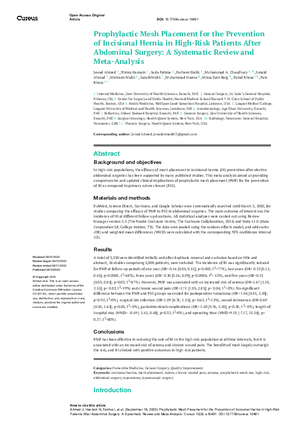 (PDF) Prophylactic Mesh Placement for the Prevention of Incisional ...
