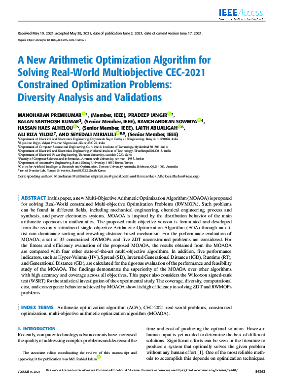 (PDF) A New Arithmetic Optimization Algorithm for Solving Real-World ...
