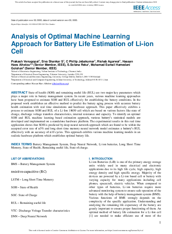 (PDF) Analysis of Optimal Machine Learning Approach for Battery Life ...