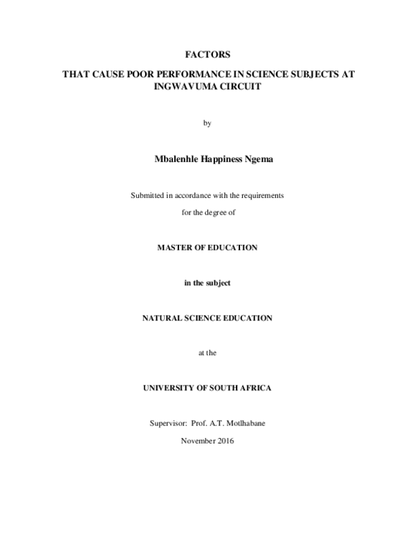 (PDF) Factors that cause poor performance in science subjects at ...
