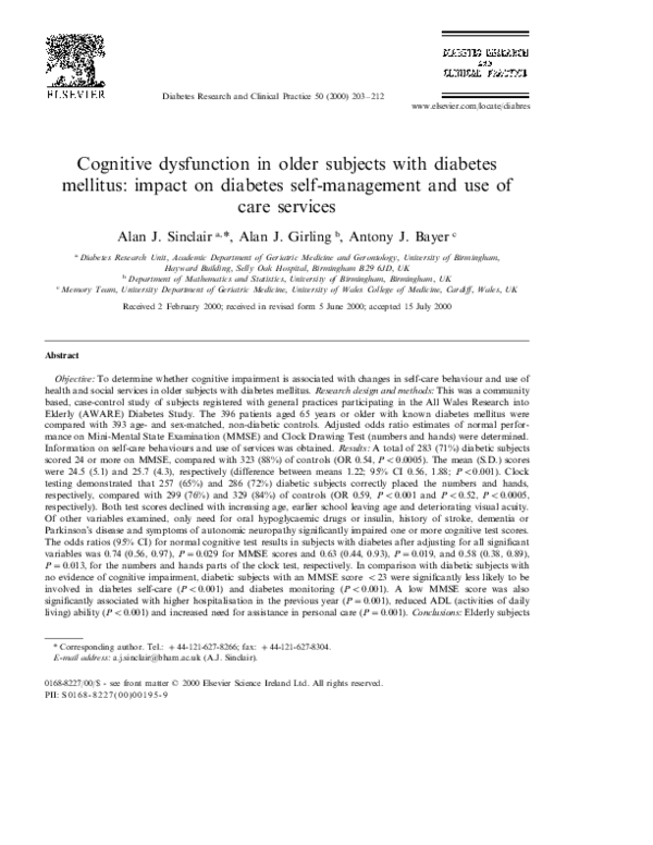 (PDF) Cognitive dysfunction in older subjects with diabetes mellitus ...