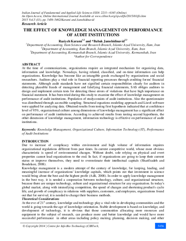 (PDF) The Effect of Knowledge Management on Performance of Audit ...