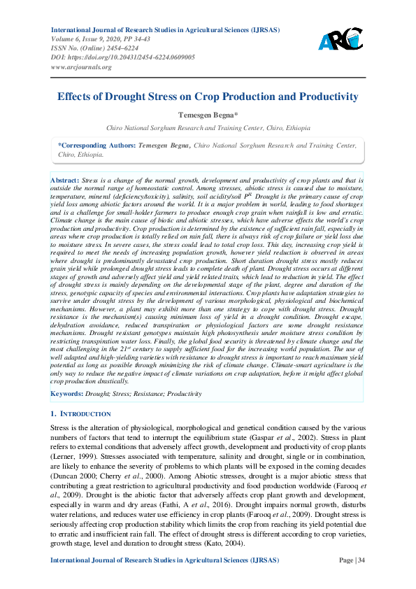 (PDF) Effects of Drought Stress on Crop Production and Productivity