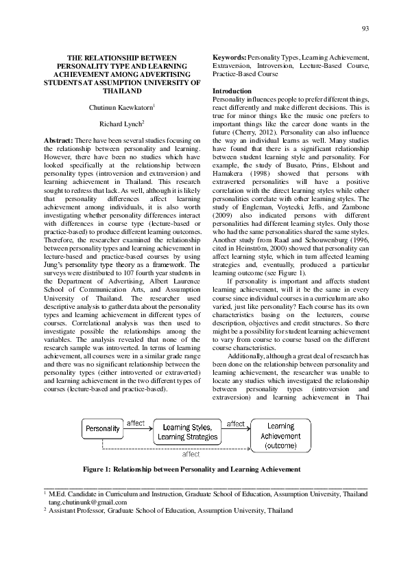 (PDF) The Relationship between Personality Type and Learning ...
