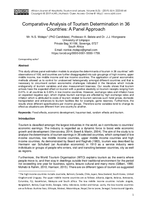 (PDF) Comparative Analysis of Tourism Determination in 36 Countries : A ...