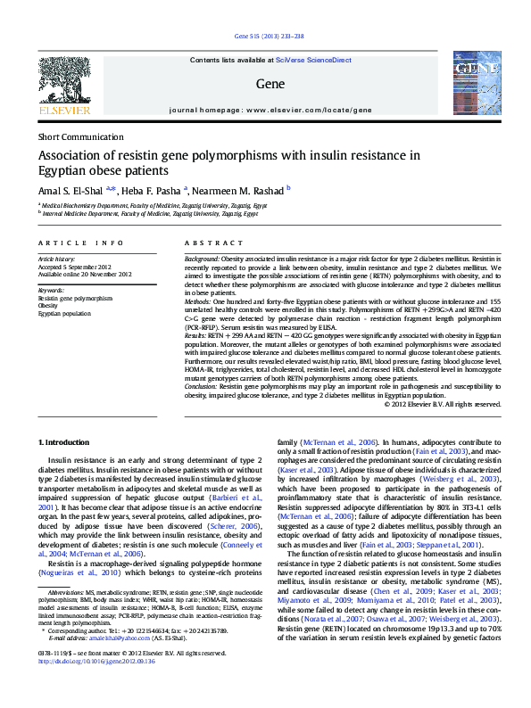 (PDF) Association of resistin gene polymorphisms with insulin ...