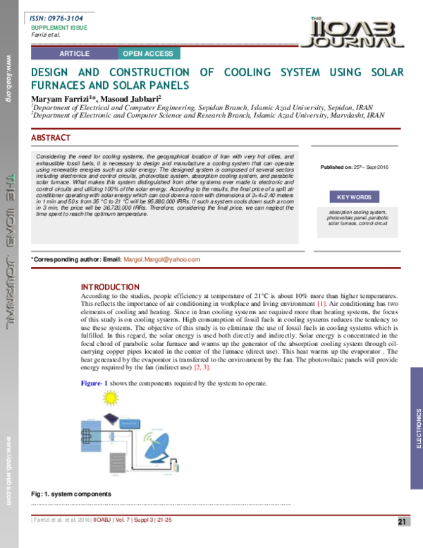 (PDF) Design and Construction of Cooling System Using Solar Furnaces ...