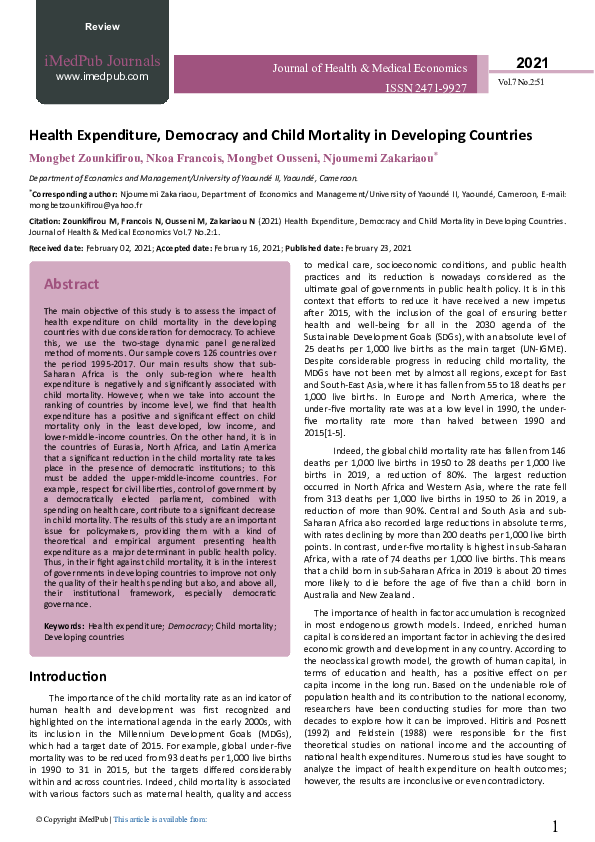 (PDF) Health Expenditure, Democracy and Child Mortality in Developing ...