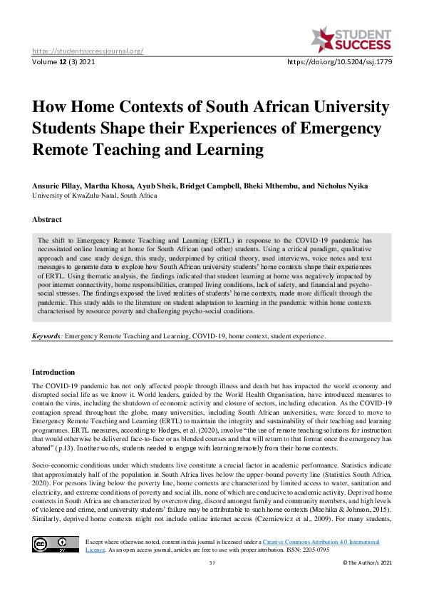 (PDF) How Home Contexts of South African University Students Shape ...