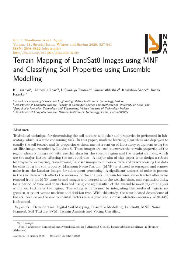 (PDF) Terrain Mapping of LandSat8 Images using MNF and Classifying Soil ...