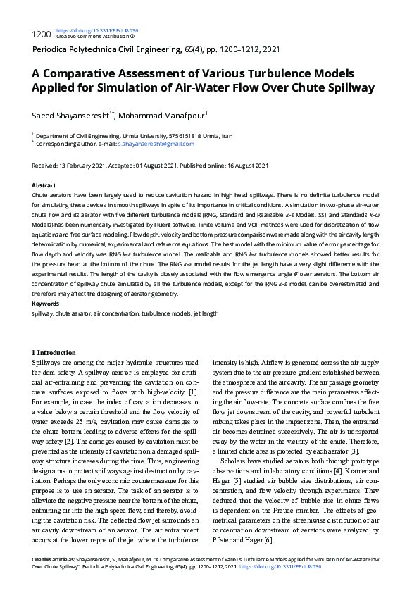 (PDF) A Comparative Assessment of Various Turbulence Models Applied for ...