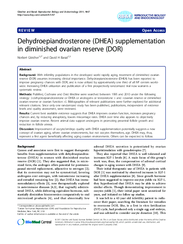 (PDF) Dehydroepiandrosterone (DHEA) supplementation in diminished