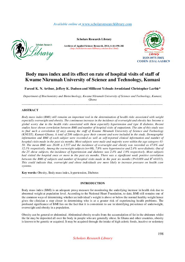 (PDF) Body mass index and its effect on rate of hospital visits of ...