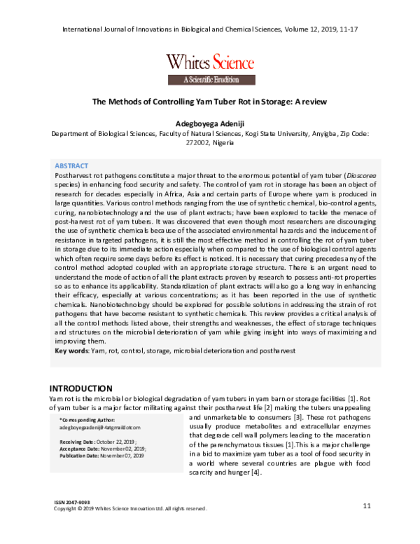 (PDF) The Methods of Controlling Yam Tuber Rot in Storage A review