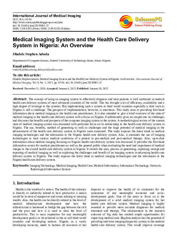  PDF Medical Imaging System And The Health Care Delivery System In 