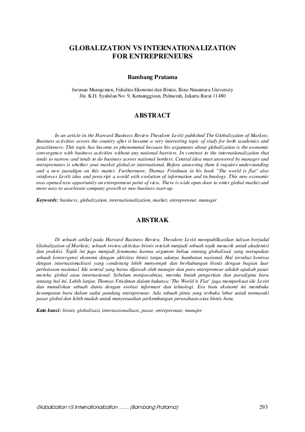 (PDF) Globalization vs Internationalization for Entrepreneurs