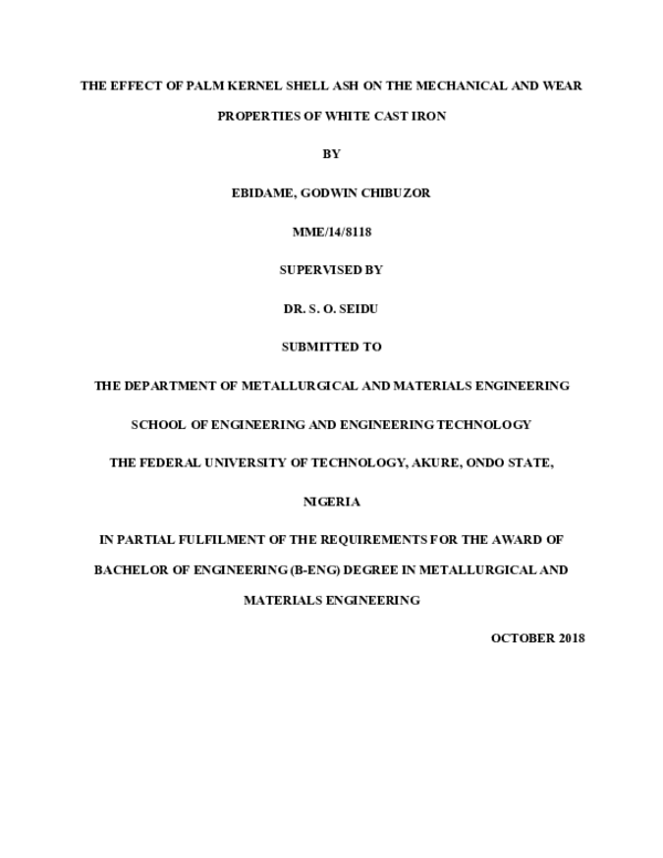 (PDF) The Effect of Palm Kernel Shell Ash on the Mechanical and Wear ...