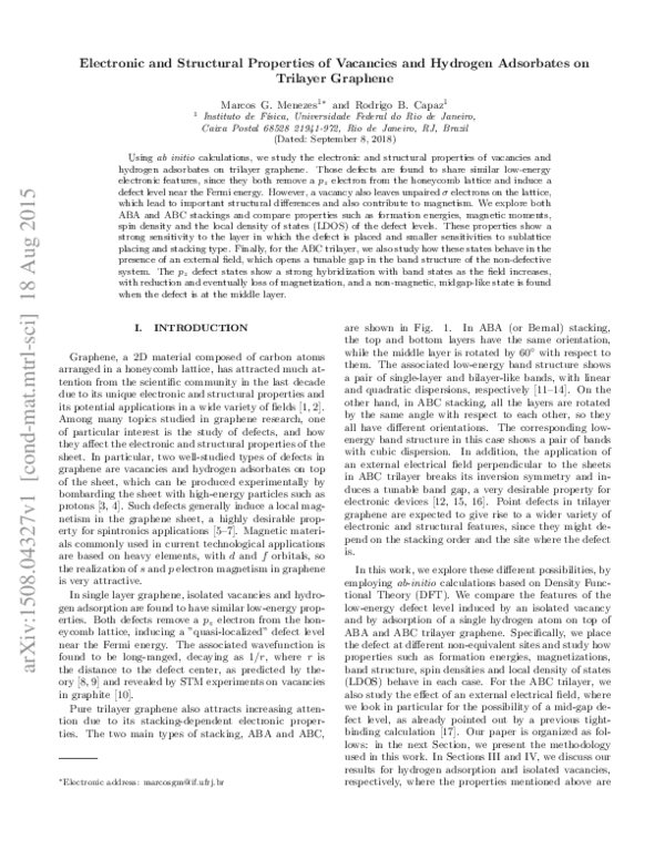 (PDF) Electronic and structural properties of vacancies on and below ...