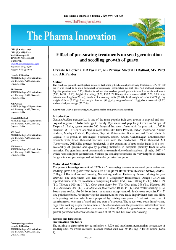 (PDF) Effect of pre-sowing treatments on seed germination and seedling ...