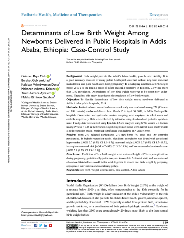 (PDF) Determinants of Low Birth Weight Among Newborns Delivered in ...
