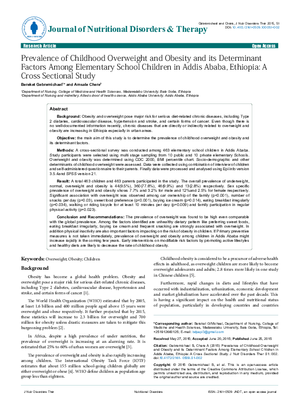 (PDF) Prevalence of Childhood Overweight and Obesity and its ...