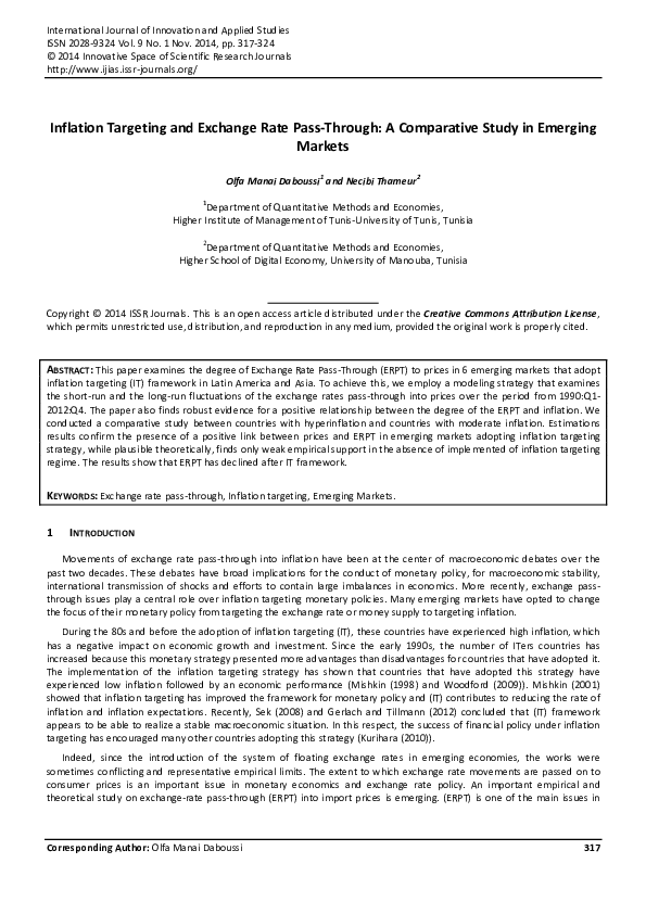 (PDF) Inflation Targeting and Exchange Rate Pass-Through: A Comparative ...