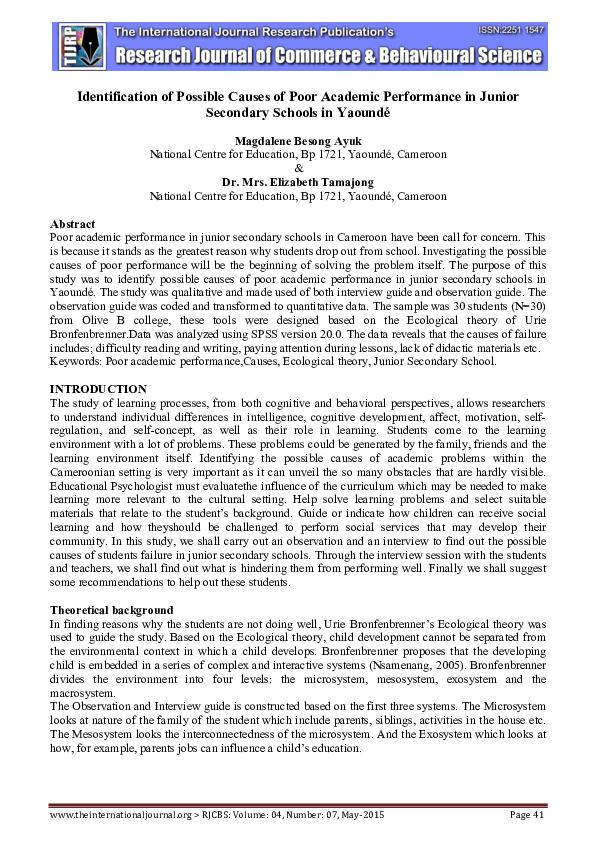 (PDF) Identification of Possible Causes of Poor Academic Performance in ...