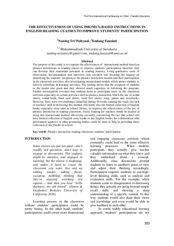 (PDF) The Effectiveness of Using Phonics-Based Instructions in English ...