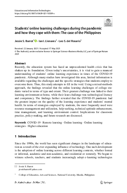 (PDF) Students’ online learning challenges during the pandemic and how ...